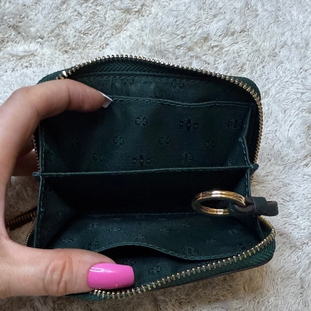 Tory Burch Emerald Stone Emerson Coin Case and Gold Zip Wallet